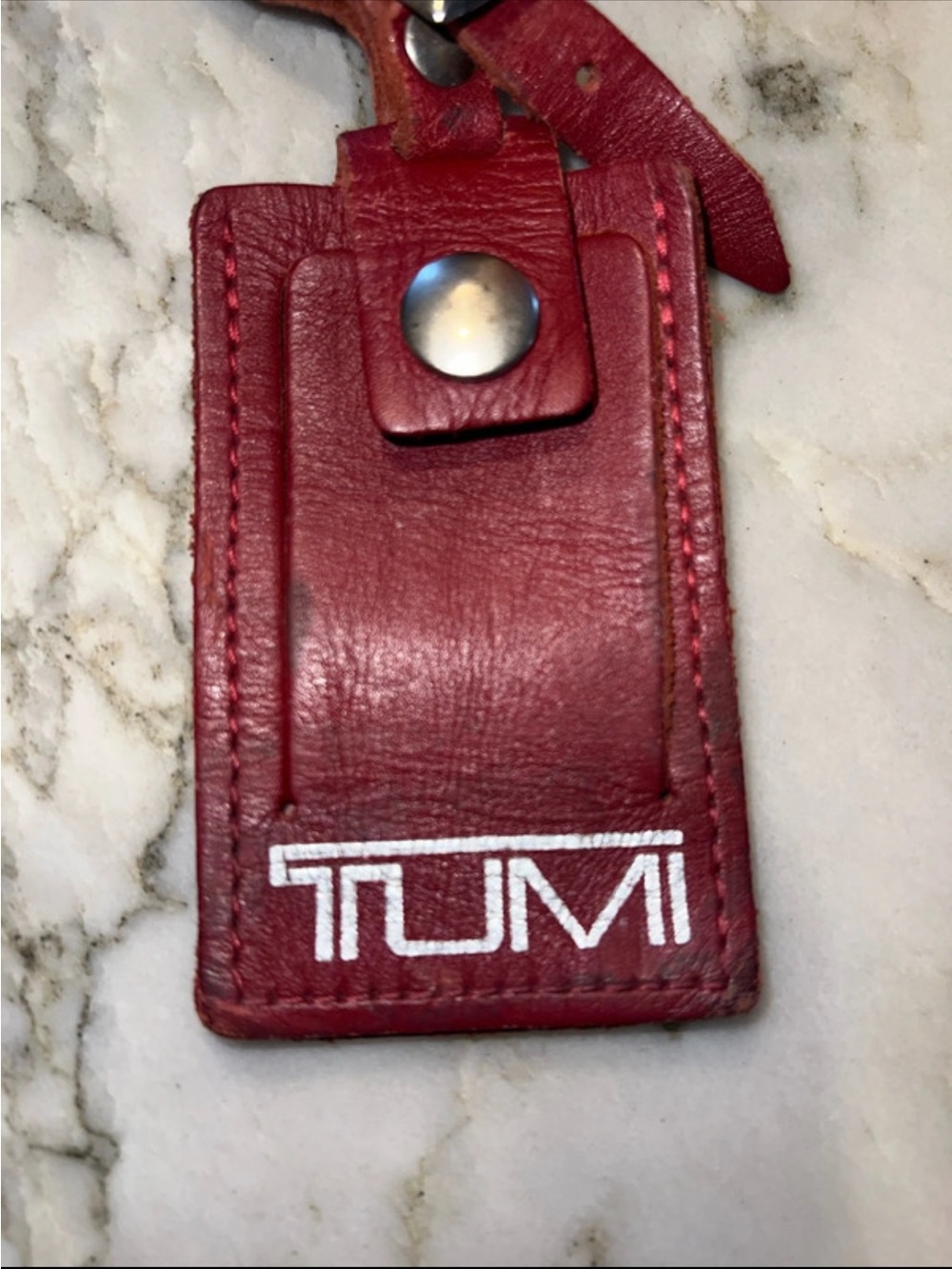 Tumi Burgandy Leather ID Luggage Tag with Silver Logo - Picture 2 of 5